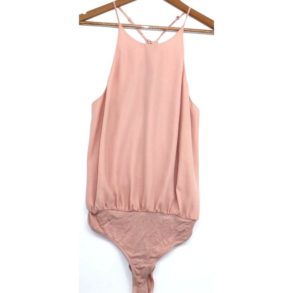 WAYF Womens Pink Sleeveless Halter Bodysuit Size M Adjustable Straps Coquette